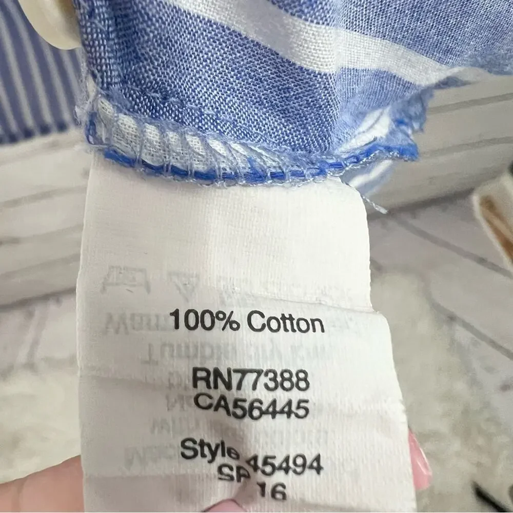 J. Crew Blue and White Striped Button Front Long Sleeve Shirt Size Small